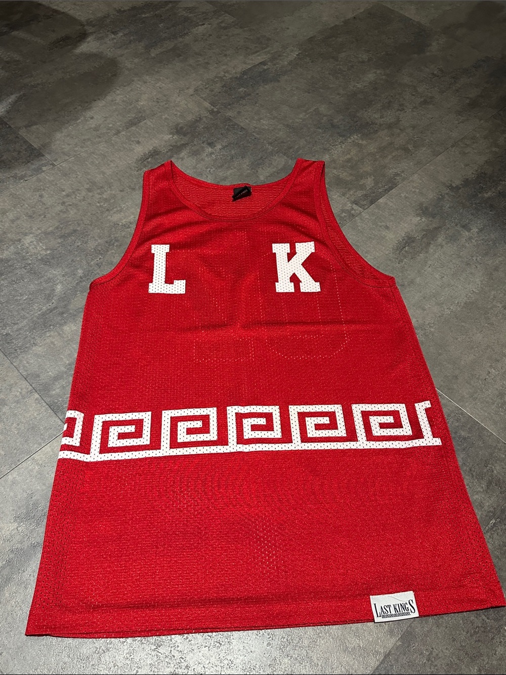 Red Mesh Tank Top with White Accents